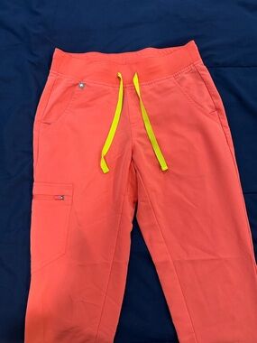 Figs Coral Technical Collection Jogger Scrub Pants with Neon Drawstring